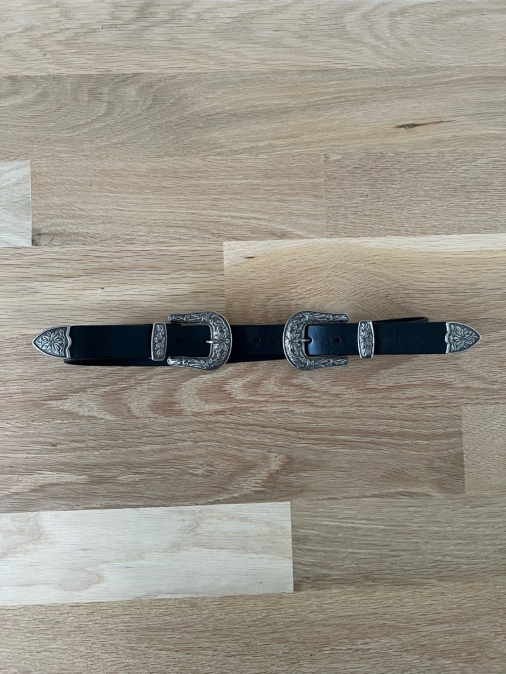Black Double Buckle Western-Inspired Women's Belt